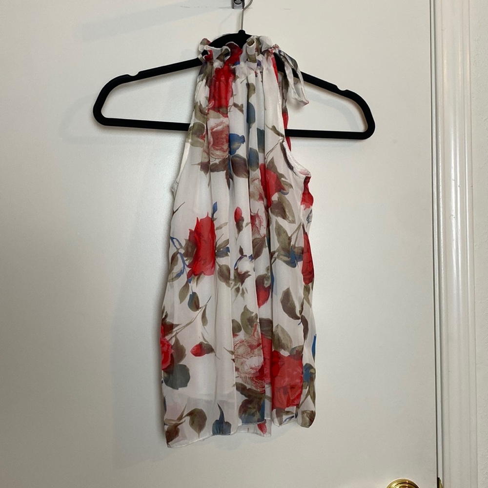 Rose floral mock neck tie top